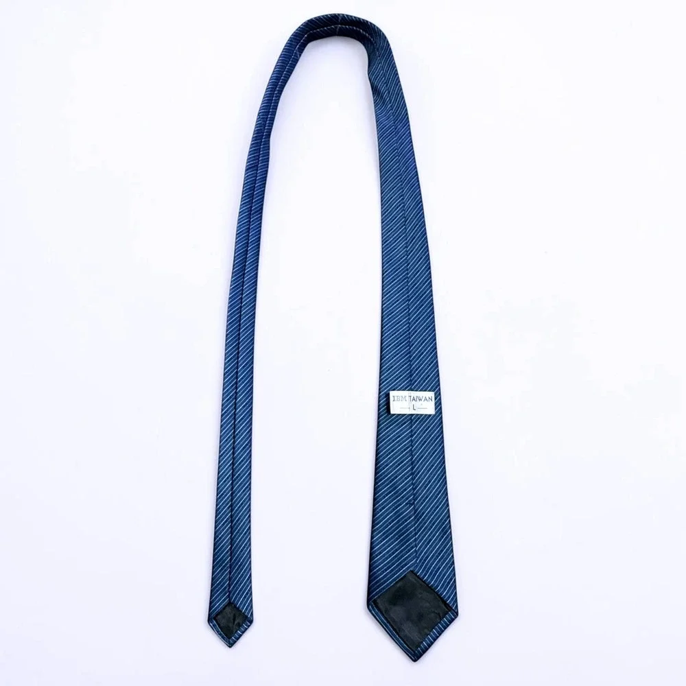 Vintage IBM Taiwan Mens Blue Striped Logo Corporate Necktie Tech Collectible